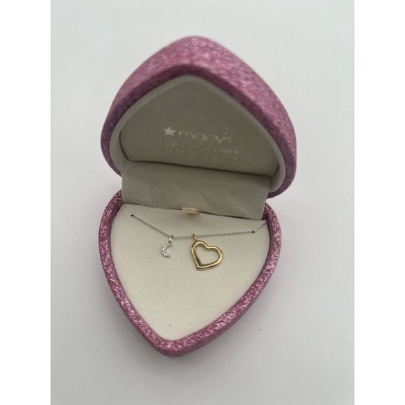 NEW in Gift Box Cubic Zirconia diamond MOON - gold Heart Sterling Silver Chain - Picture 1 of 14